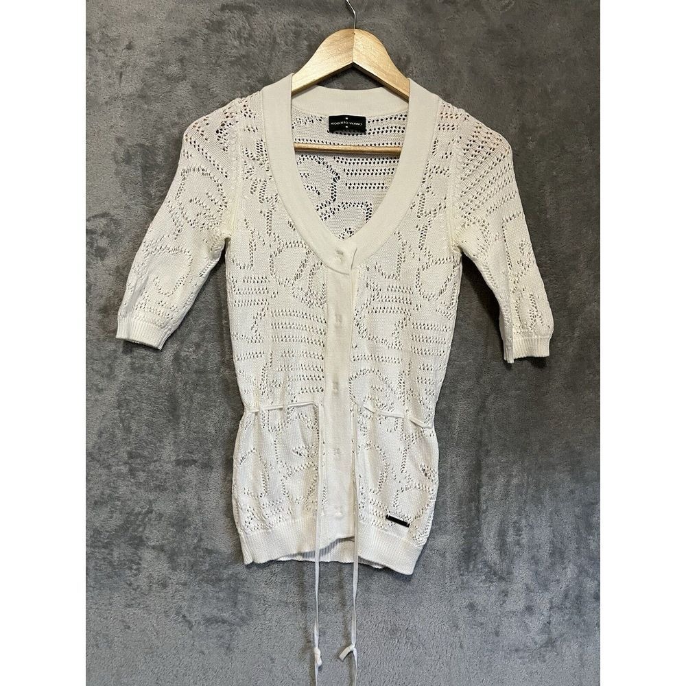 Roberto Verino Sweater Small 6 Cardigan White Lightweight 12 Sleeve